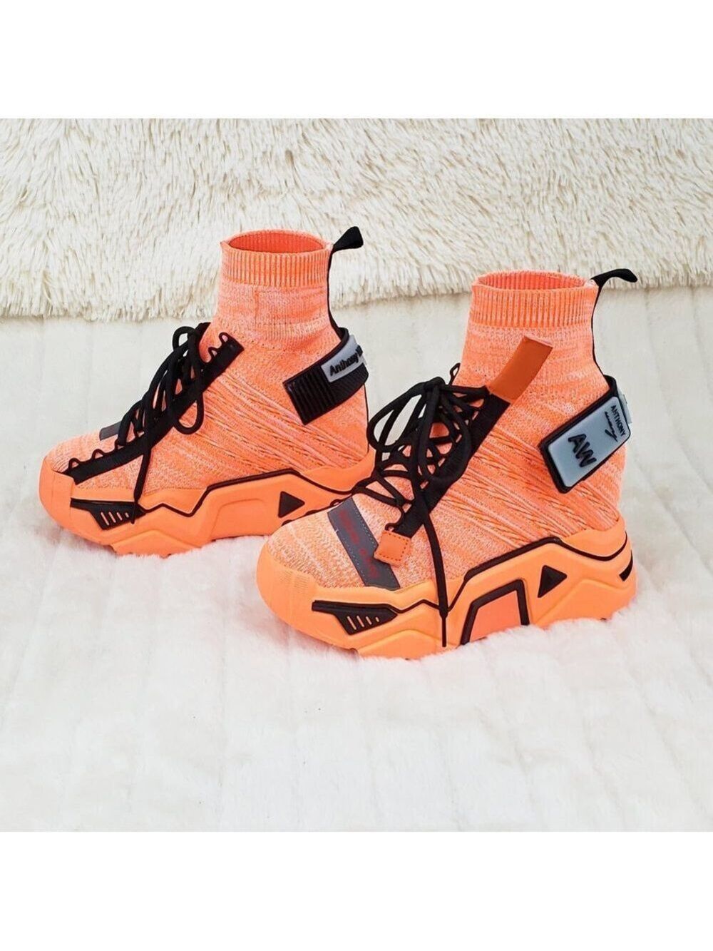 Wang Damson Pull On Platform Hidden Wedge Sock Sneakers Orange ๐ NIB - Picture 9 of 13